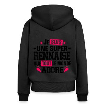 Rennaise Rennes Femme Bretonne Cadeau Humour Ville - Sweat à capuche zippé Premium bio Femme - noir - Dos - Julia (174cm)