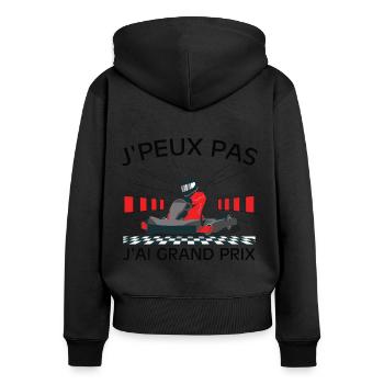 Ich kann nicht, ich habe ein Grand-Prix-Autorennen - Frauen Premium Bio Zip Hoodie - Schwarz - Hinten - Julia (174cm)