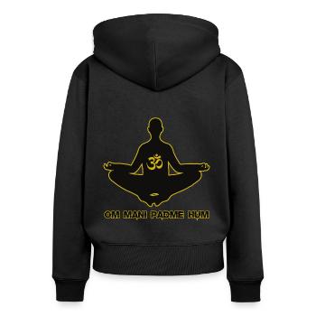 "OM MANI PADME HUM" Mantra Meditation Symbol - Frauen Premium Bio Zip Hoodie - Schwarz - Hinten - Julia (174cm)