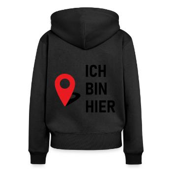 Ich bin hier 📍 - Frauen Premium Bio Zip Hoodie - Schwarz - Hinten - Julia (174cm)