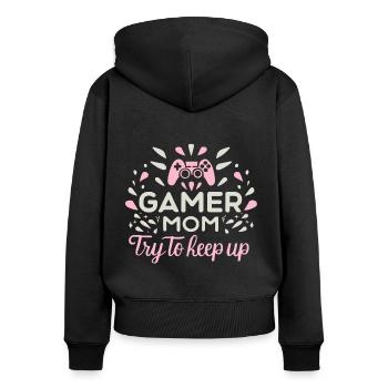La maman joueur essaie de suivre le rythme - Sweat à capuche zippé Premium bio Femme - noir - Dos - Julia (174cm)