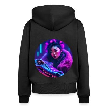 Gator Rave - Frauen Premium Bio Zip Hoodie - Schwarz - Hinten - Julia (174cm)