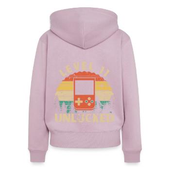 Level 11 freigeschaltet - Frauen Premium Bio Zip Hoodie - Altrosa - Hinten - Julia (174cm)