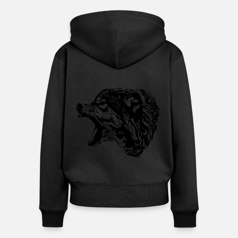 Wolf - Sweat à capuche zippé Premium bio Femme - noir