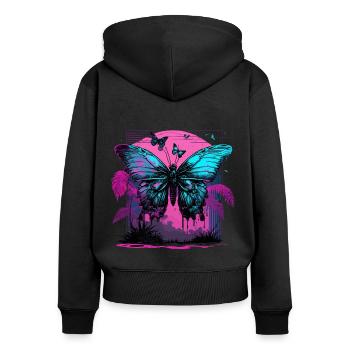 Nostalgische Transformation des Schmetterlings - Frauen Premium Bio Zip Hoodie - Schwarz - Hinten - Julia (174cm)