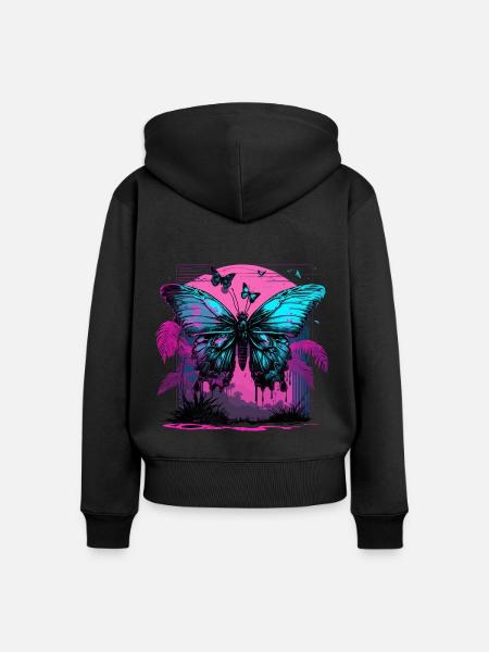 Nostalgische Transformation des Schmetterlings - Frauen Premium Bio Zip Hoodie - Schwarz