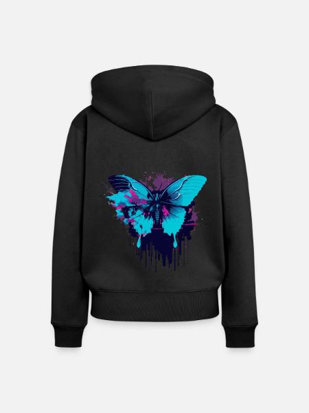 Blauer Vaporwave Schmetterling - Frauen Premium Bio Zip Hoodie - Schwarz