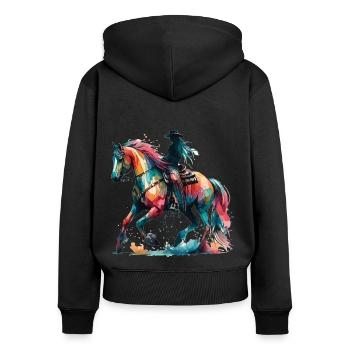 Westernpferd Cow Girl Aquarell - Frauen Premium Bio Zip Hoodie - Schwarz - Hinten - Julia (174cm)