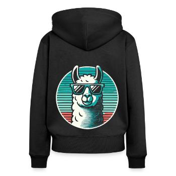 Lama Alpaka in blau mit Sonnenbrille Comic Kunst - Frauen Premium Bio Zip Hoodie - Schwarz - Hinten - Julia (174cm)