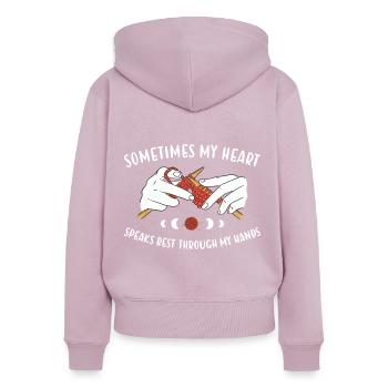My Heart Speaks Best Through My Hands Knitting - Women's Premium Organic Zip Hoodie - dusky pink - Back - Julia (174cm)