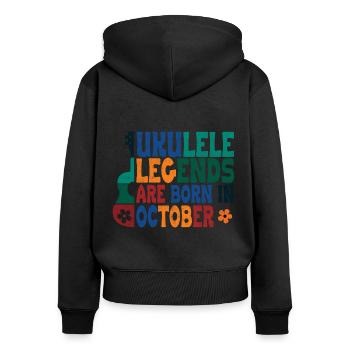 Ukulele Legends are born in October - Frauen Premium Bio Zip Hoodie - Schwarz - Hinten - Julia (174cm)