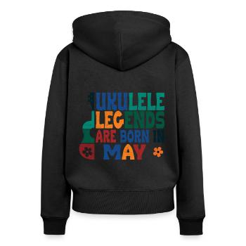 Ukulele Legends are born in May - Frauen Premium Bio Zip Hoodie - Schwarz - Hinten - Julia (174cm)