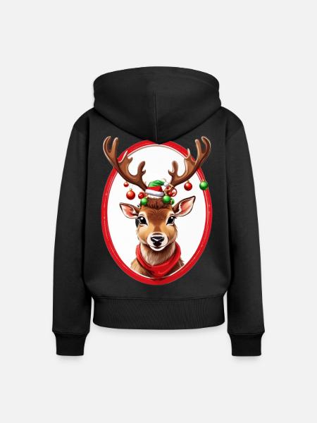 Rentier mit Weihnachtskugeln - Frauen Premium Bio Zip Hoodie - Schwarz