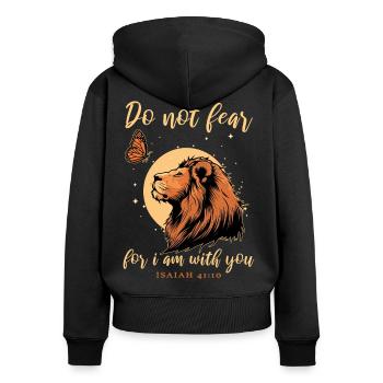 Löwe Schmetterling Bibelvers Christlich - Frauen Premium Bio Zip Hoodie - Schwarz - Hinten - Julia (174cm)