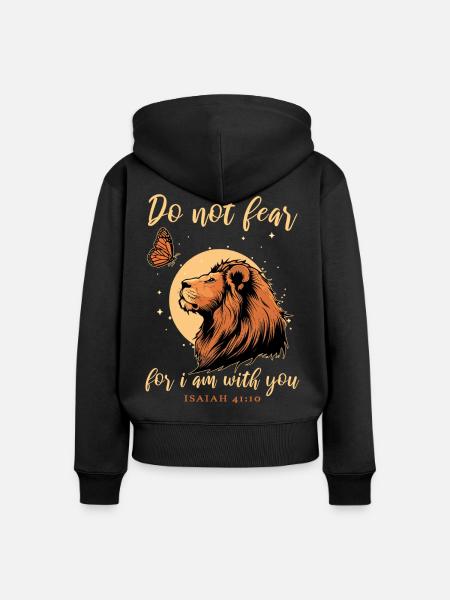 Löwe Schmetterling Bibelvers Christlich - Frauen Premium Bio Zip Hoodie - Schwarz