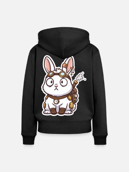 Steampunk Bunny Messenger Rucksack Steam - Frauen Premium Bio Zip Hoodie - Schwarz