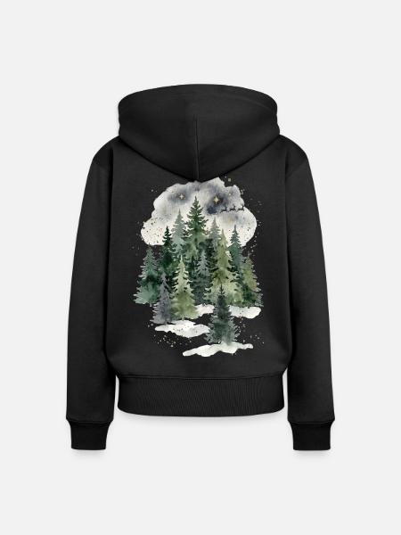 Nachtwald Winterwald Aquarell - Frauen Premium Bio Zip Hoodie - Schwarz
