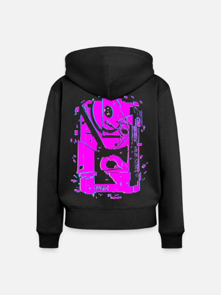 Techno Rave Tape Neon Lautsprecher - Frauen Premium Bio Zip Hoodie - Schwarz