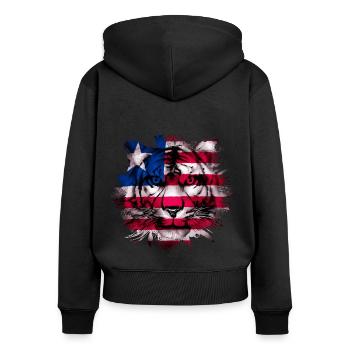 Liberia - Frauen Premium Bio Zip Hoodie - Schwarz - Hinten - Julia (174cm)