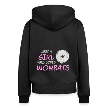 Juste une fille qui aime les wombats - Sweat à capuche zippé Premium bio Femme - noir - Dos - Julia (174cm)