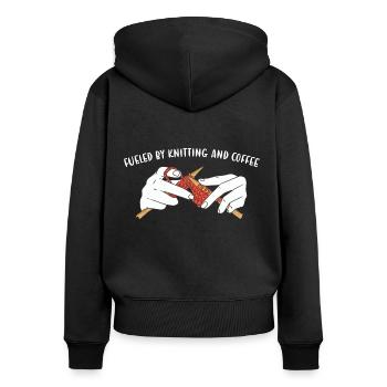 Fueled By Knitting And Coffee Knitting - Frauen Premium Bio Zip Hoodie - Schwarz - Hinten - Julia (174cm)