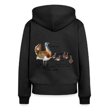 Großtrappe - Frauen Premium Bio Zip Hoodie - Schwarz - Hinten - Julia (174cm)