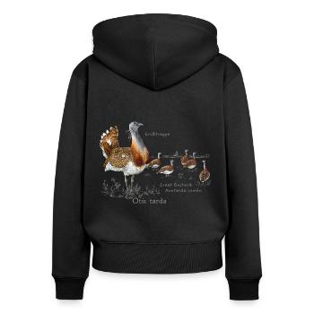 Großtrappe hell - Frauen Premium Bio Zip Hoodie - Schwarz - Hinten - Julia (174cm)