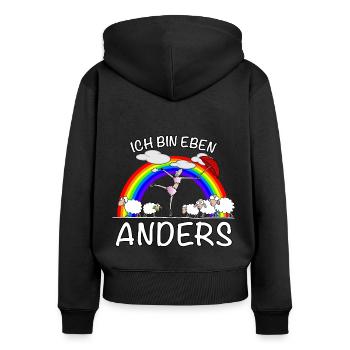 Ich bin anders - Frauen Premium Bio Zip Hoodie - Schwarz - Hinten - Julia (174cm)