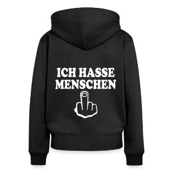 Ich hasse menschen Mittelfinger - Frauen Premium Bio Zip Hoodie - Schwarz - Hinten - Julia (174cm)