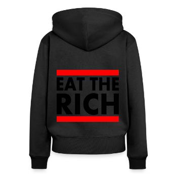 Eat the rich - Frauen Premium Bio Zip Hoodie - Schwarz - Hinten - Julia (174cm)