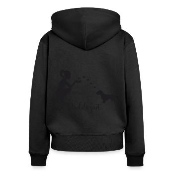 Rauhaardackel mit Frau - Frauen Premium Bio Zip Hoodie - Schwarz - Hinten - Julia (174cm)