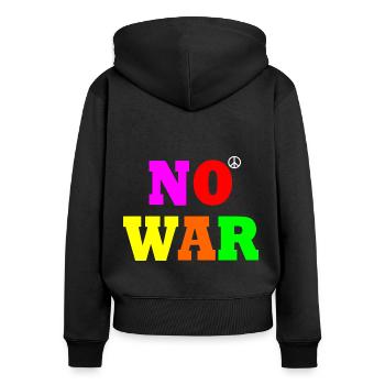 No war - Sweat à capuche zippé Premium bio Femme - noir - Dos - Julia (174cm)