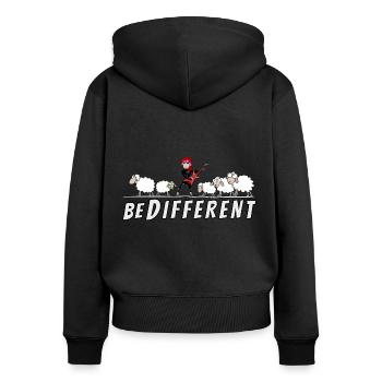 Hardrock Schaf Gitarristin - be different - Frauen Premium Bio Zip Hoodie - Schwarz - Hinten - Julia (174cm)
