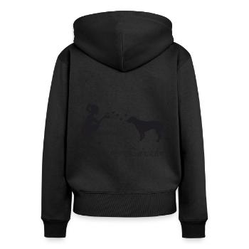 Labrador mit Frau - Frauen Premium Bio Zip Hoodie - Schwarz - Hinten - Julia (174cm)