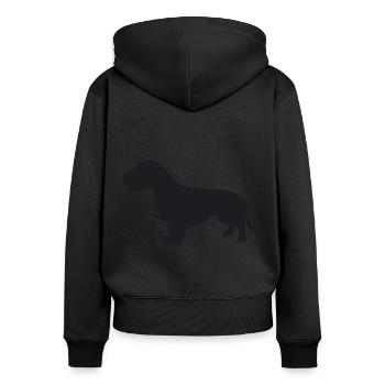 Rauhaardackel Silhouette - Frauen Premium Bio Zip Hoodie - Schwarz - Hinten - Julia (174cm)