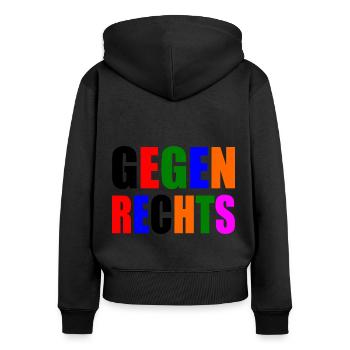 Gegen rechts - Frauen Premium Bio Zip Hoodie - Schwarz - Hinten - Julia (174cm)