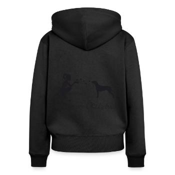 Rhodesian Ridgeback mit Frau - Frauen Premium Bio Zip Hoodie - Schwarz - Hinten - Julia (174cm)