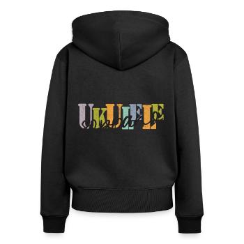 Sopran Ukulele bunt und schwarz - Frauen Premium Bio Zip Hoodie - Schwarz - Hinten - Julia (174cm)