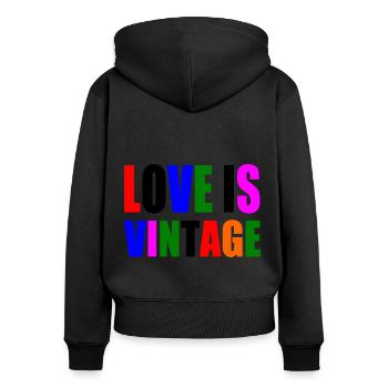 Love is vintage - Frauen Premium Bio Zip Hoodie - Schwarz - Hinten - Julia (174cm)