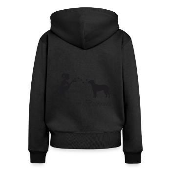 Bullmastiff mit Frau - Frauen Premium Bio Zip Hoodie - Schwarz - Hinten - Julia (174cm)