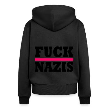 Fuck nazis - Frauen Premium Bio Zip Hoodie - Schwarz - Hinten - Julia (174cm)