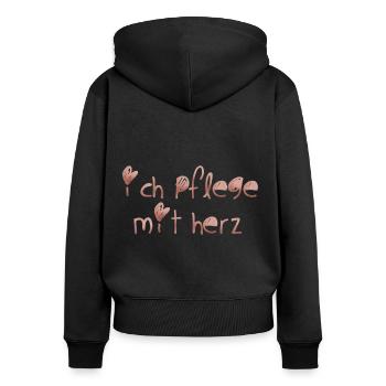 Ich pflege mit Herz - Frauen Premium Bio Zip Hoodie - Schwarz - Hinten - Julia (174cm)