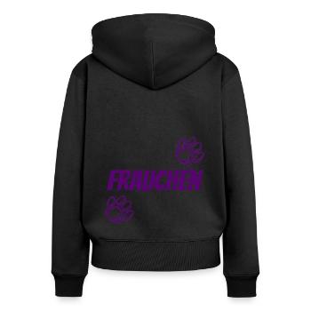 Frauchen Hundehalter Partnerdesign - Frauen Premium Bio Zip Hoodie - Schwarz - Hinten - Julia (174cm)