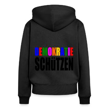 demokratie schützen - Frauen Premium Bio Zip Hoodie - Schwarz - Hinten - Julia (174cm)