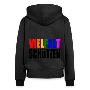 vielfalt schützen - Frauen Premium Bio Zip Hoodie - Schwarz - Hinten - Julia (174cm)