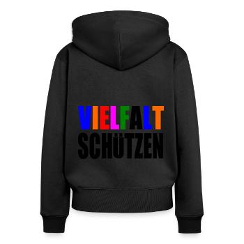vielfalt schützen - Frauen Premium Bio Zip Hoodie - Schwarz - Hinten - Julia (174cm)