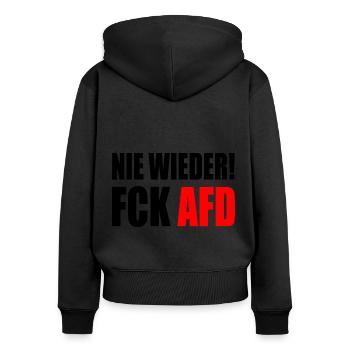 Fuck afd - Frauen Premium Bio Zip Hoodie - Schwarz - Hinten - Julia (174cm)