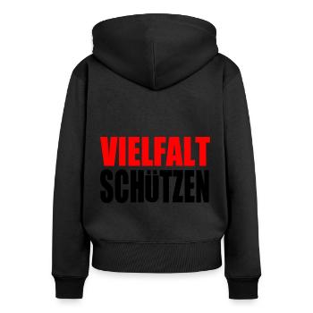 vielfalt schützen - Frauen Premium Bio Zip Hoodie - Schwarz - Hinten - Julia (174cm)