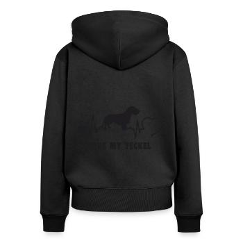 Rauhaardackel mit Herzschlag - Frauen Premium Bio Zip Hoodie - Schwarz - Hinten - Julia (174cm)