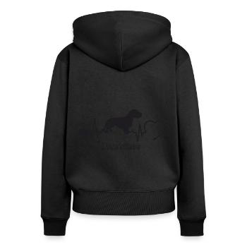 Rauhaardackel mit Herzschlag - Frauen Premium Bio Zip Hoodie - Schwarz - Hinten - Julia (174cm)